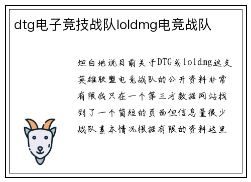 dtg电子竞技战队loldmg电竞战队